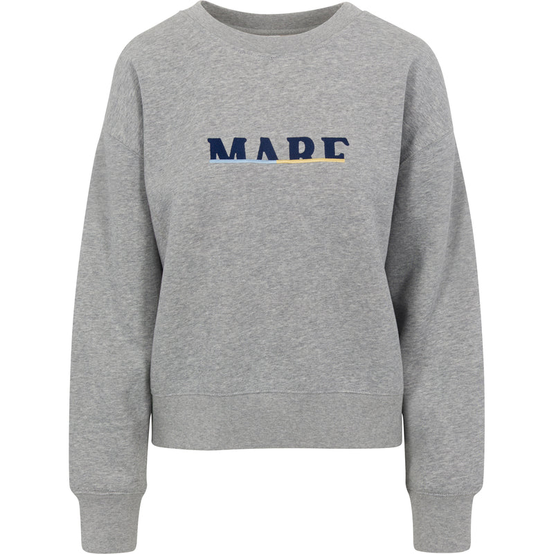 Gray sweatshirt with 'MARE' text on a grey background